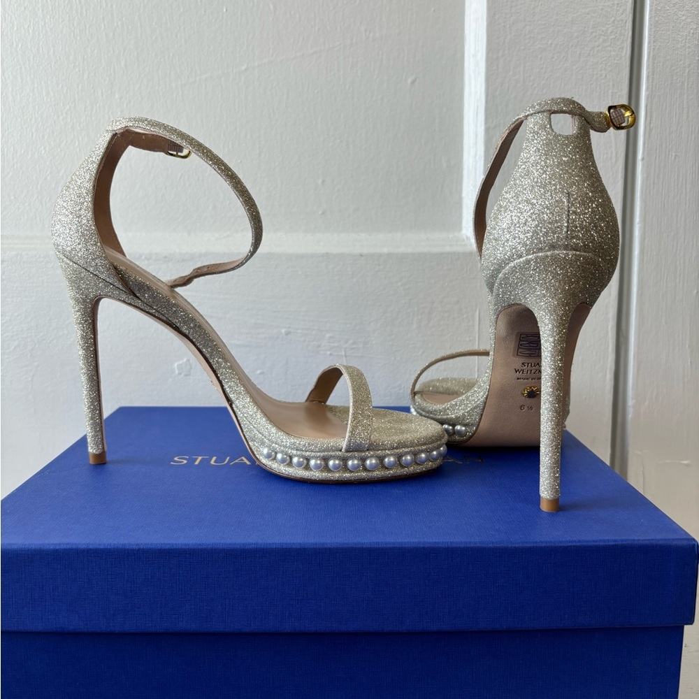 Stuart weitzman glitter pearl nudist disco heels
